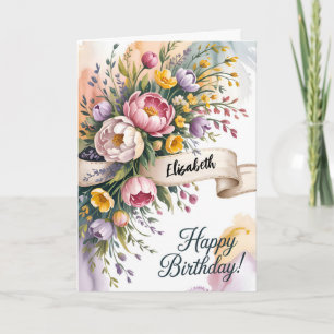 Charming Blommigt Birthday Kort