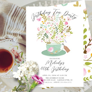 Charming Blommigt Birthday Tea Party-inbjudan Inbjudningar