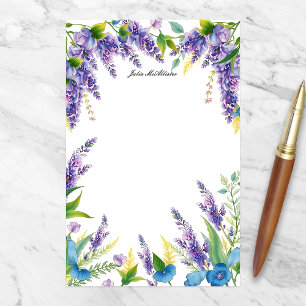 Charming Blommigt Blooms in Lila and Blue Brevpapper