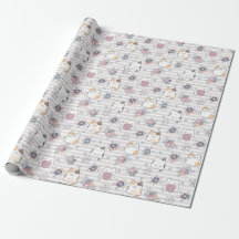 Charming Blommigt Cat Wrapping Papper