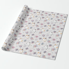 Charming Blommigt Cat Wrapping Papper Presentpapper