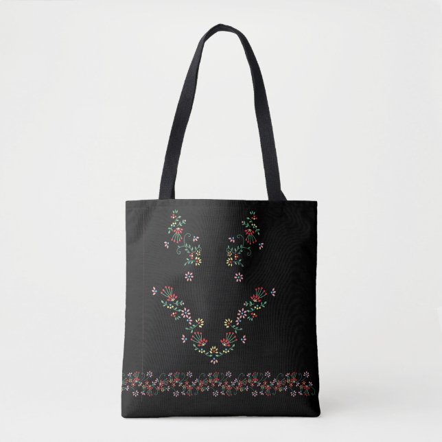 Charming Blommigt Embroidery Borde Tote Tygkasse (Framsida)