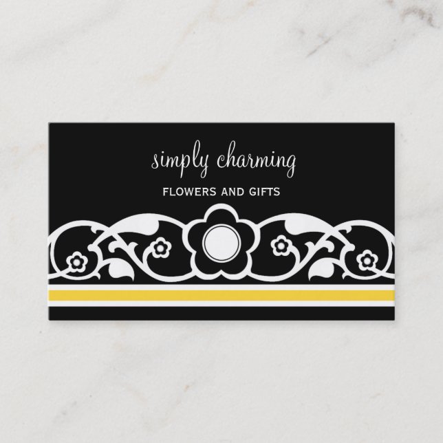 Charming Blommigt Gräns Affärskort, Gult Visitkort (Framsida)