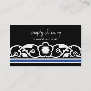 Charming Blommigt Gräns Affärskort, Royal Blue Visitkort