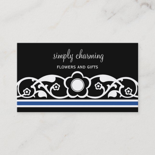 Charming Blommigt Gräns Affärskort, Royal Blue Visitkort (Framsida)