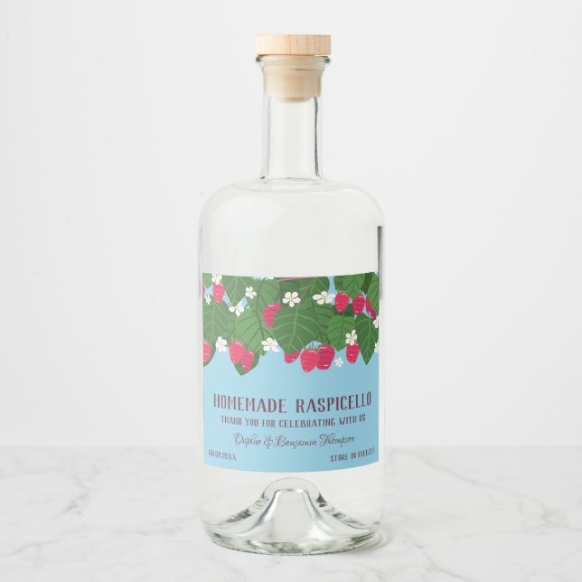 Charming Blommigt Raspberry Liqueur Tack Spritflaskor Etikett (Framsida)