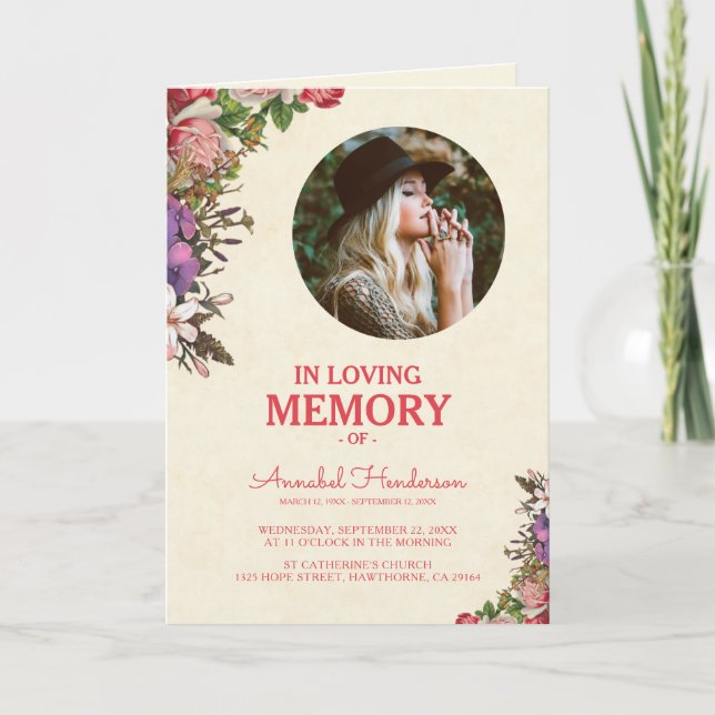 Charming Blommigt Sympathy Photo Funeral Program (Framsida)