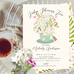 Charming Blommigt Tea Party Baby Shower-inbjudan Inbjudningar