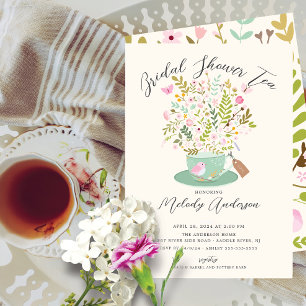 Charming Blommigt Tea Party Inbjudningskort för mö