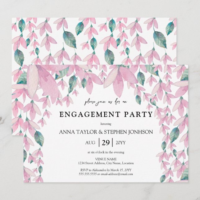 Charming Blommigt Wisteria Förlovningsfest Inbjudningar (Fram/baksida)