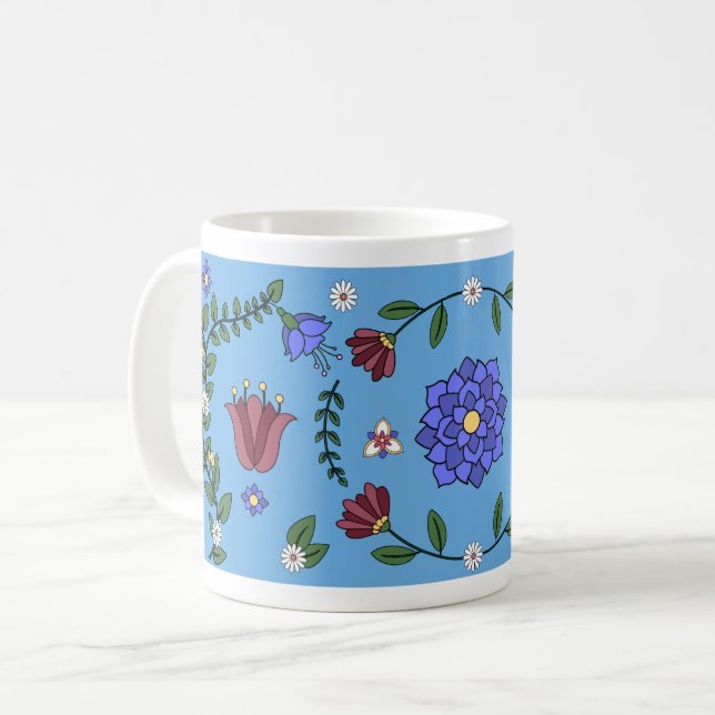 Charming Blue and Blommigt Folk Art Mugg (Framsida vänster)