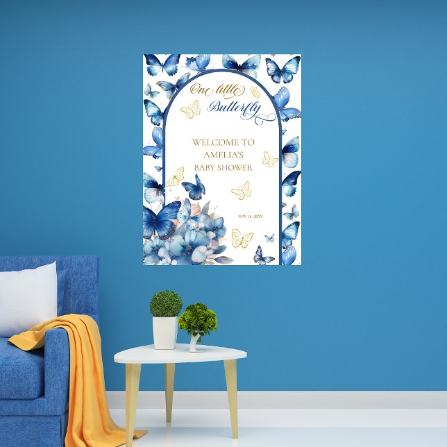 Charming Blue and Guld Butterfly Girl Baby Shower Poster (Skapare uppladdad)