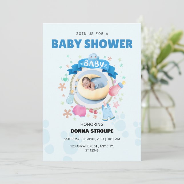 Charming Blue Baby Shower Inbjudningar (Stående Fram)