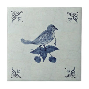 Charming Blue Bird Delft Tile Antique Reproduction Kakelplatta