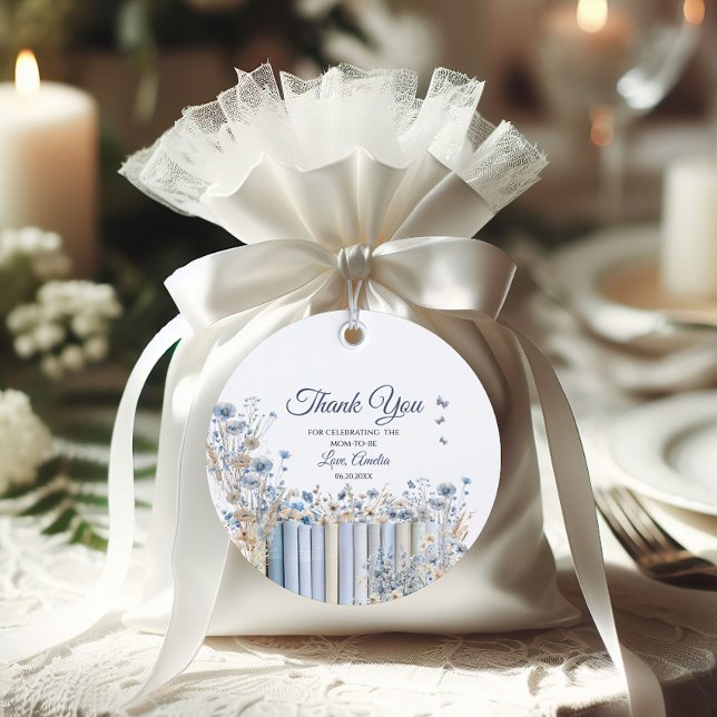 Charming Blue Blommigt Baby Shower Tack Gåvor Etiketter (Skapare uppladdad)