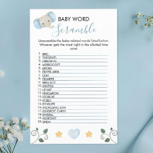 Charming Blue Elephant Baby Shower Ord Scramble