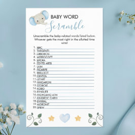 Charming Blue Elephant Baby Shower Ord Scramble Flygblad