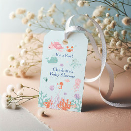 Charming Blue Ocean Boy Shower Sea Creatments Presentetikett