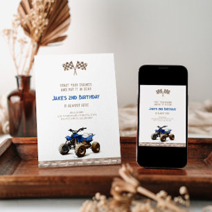 Charming Blue Quad Bike Birthday-inbjudan Inbjudningar