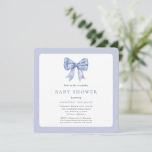 Charming Blue Ribbon Bow Boy Par Baby Shower Inbjudningar