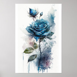 Charming Blue Ro Watercolor Poster