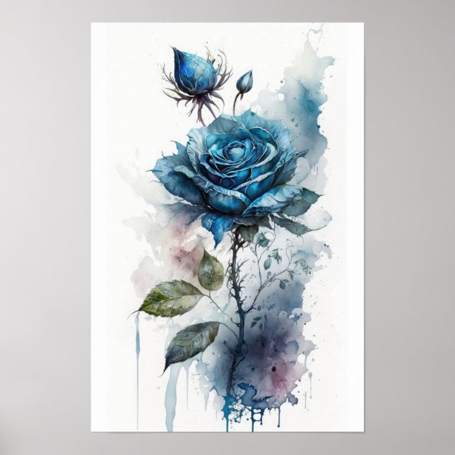 Charming Blue Ro Watercolor Poster (Framsidan)