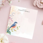 Charming Bluebird Gren Personlig Namn Anteckningsblock<br><div class="desc">För in naturens skönhet inomhus med det här charmerande anteckningsblocket personlig. En fin illustration av en blåfågel som är placerad på ett blad gren, med känsliga blommar, ger det nedre lämnat hörnet. Den mjuka bakgrunden, pastellbakgrunden, förstärker serenkänningen. Lägg till anpassningsbarna om du vill göra det här anteckningsblocket till ett unikt...</div>