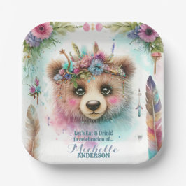 Charming Boho Woodland Bear Watercolor Birthday