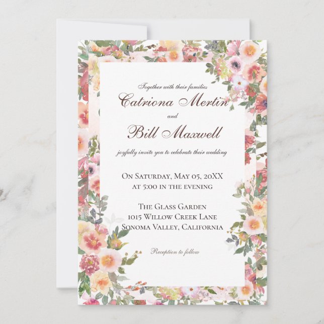 Charming Botanical Floral Wedding Invitation Inbjudningar (Framsida)
