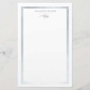 Charming Botanical Silver Monogram Stationery Brevpapper