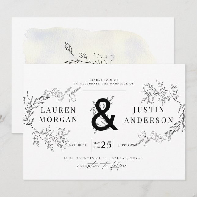 Charming Botanics Elegant bröllop-inbjudan Inbjudningar (Fram/baksida)