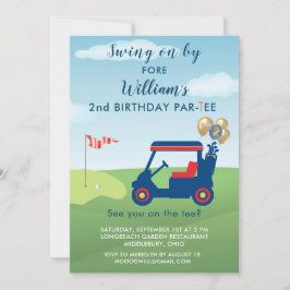 Charming Boy Golf Cart Par-T 2:a födelsedagen Inbjudningar