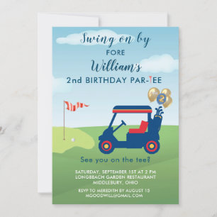 Charming Boy Golf Cart Par-T 2:a födelsedagen Inbjudningar