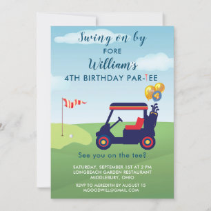 Charming Boy Golf Cart Par-T 4e födelsedagen Inbjudningar