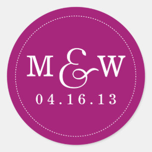 Charming Bröllop Monogram Sticker - hallon Runt Klistermärke