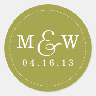 Charming Bröllop Monogram Sticker - Olive Runt Klistermärke