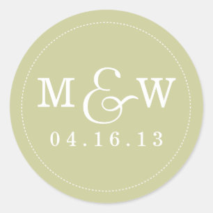 Charming Bröllop Monogram Sticker - Sage Runt Klistermärke