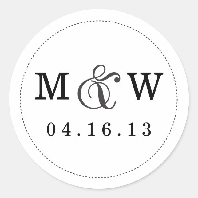 Charming Bröllop Monogram Sticker - White Runt Klistermärke (Framsida)