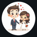 Charming Bröllop par Stickers Runt Klistermärke<br><div class="desc">Lägg till en liten bit romantik i dina meddelanden med dessa vackra tecknad bröllop-partiketter,  perfekt för Alla hjärtans dag eller bröllop firande.</div>