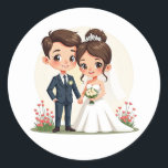 Charming Bröllop par Stickers Runt Klistermärke<br><div class="desc">Fånga glädjen i dina speciella stunder med de här vackra tecknaderna av ett nytt par,  perfekt för bröllop firande och romantiska anteckningar.</div>