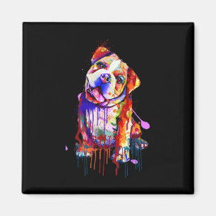 Charming Bulldog Rainbow Färg Art Stänk Art Magnet