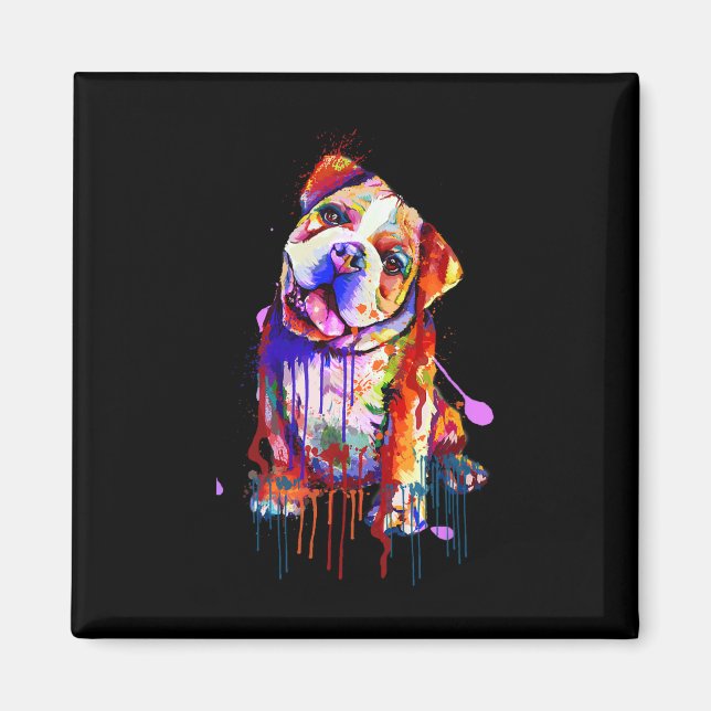 Charming Bulldog Rainbow Färg Art Stänk Art Magnet (Framsidan)