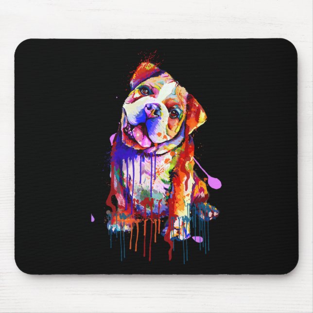 Charming Bulldog Rainbow Färg Art Stänk Art Musmatta (Framsidan)