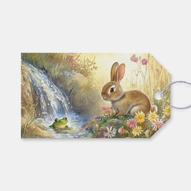 Charming Bunny & Frog Watercolor-stil Presentetikett (Framsidan (Horisontell))