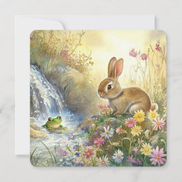 Charming Bunny & Frog Watercolor-stil Square Julkort