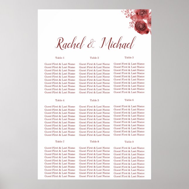 Charming burgundy och vit blommigt Bröllop Poster (Framsidan)