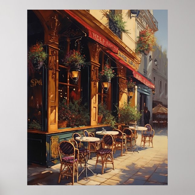 Charming Cafe Bistro på en Parisdag Poster (Framsidan)