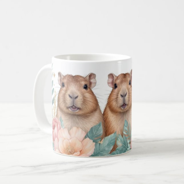 Charming Capybara Trio och Blommigt Bliss Kaffemugg (Framsida vänster)