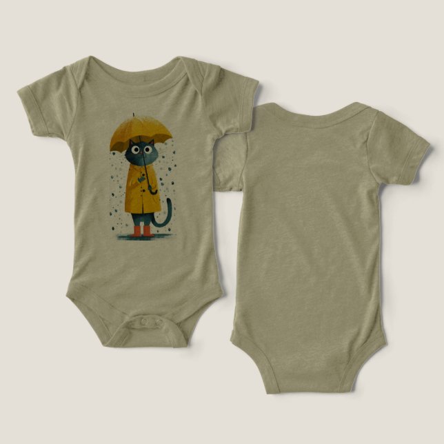 Charming Cartoon Cat Raincoat Bodysuit T Shirt (Design fram och bak)