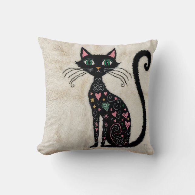 Charming Cat Black and White Kilim Pillows Kudde (Framsida)